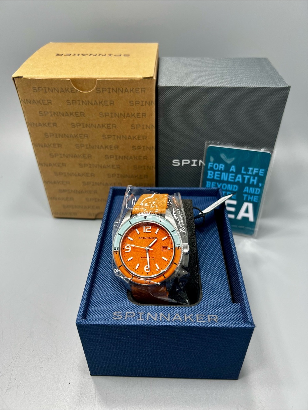 Men's Sinnaker Fleuss Orange Dial Watch With Orange Leather Strap